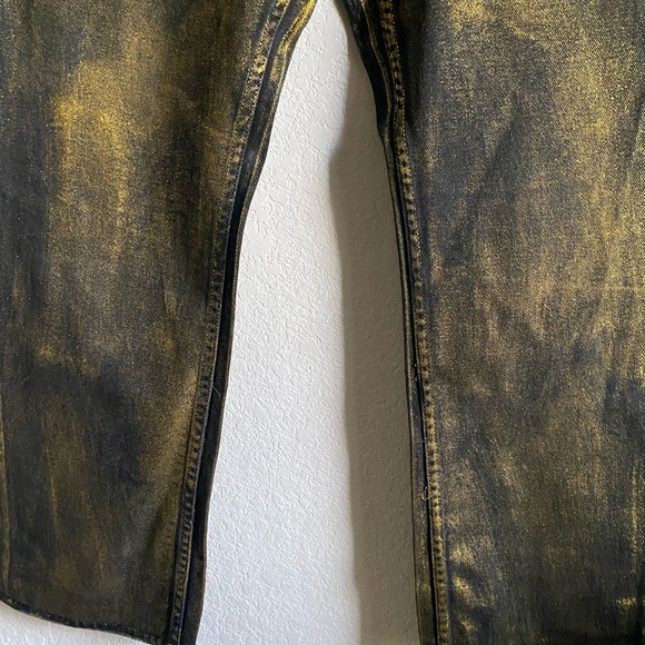 New Rare Rapper TI Akoo Y2K Gold Metallic and Black HipHop Streetwear Jeans 38 - Picture 10 of 15